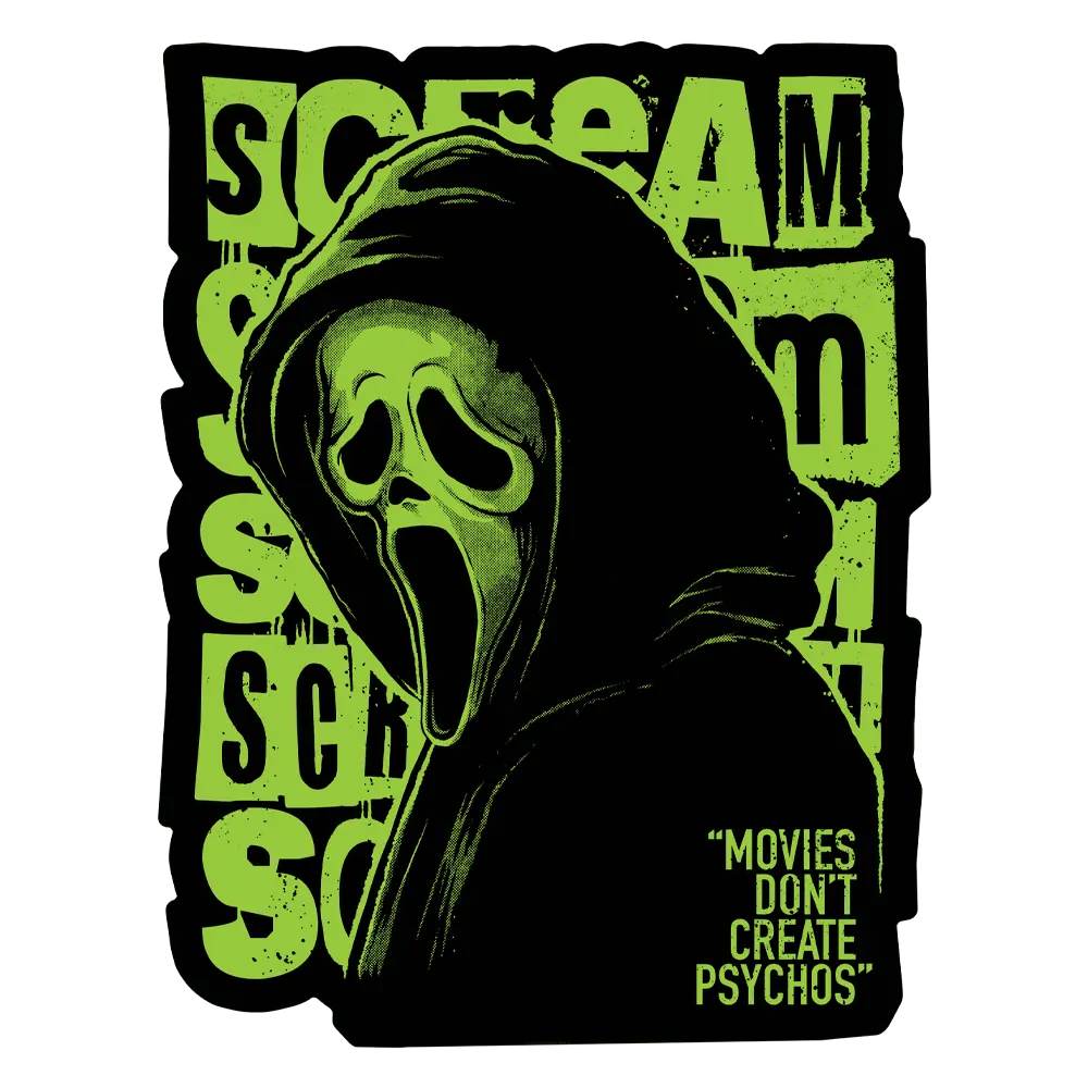 Movies Don't Create Psychos STAB Green Sticker