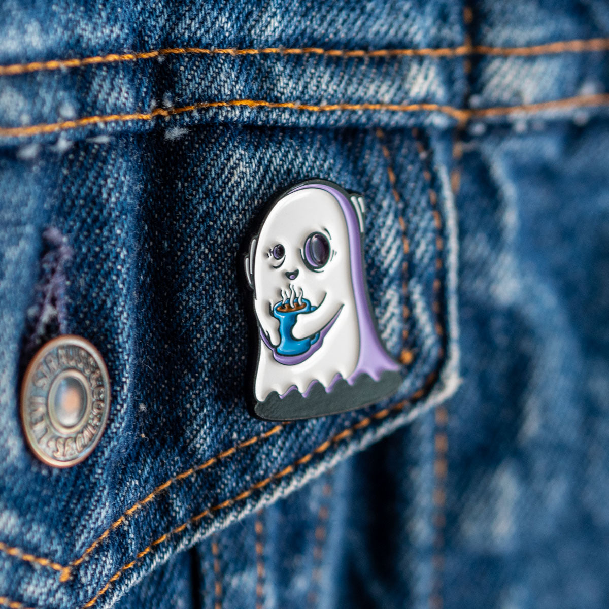 Joe the Coffee Ghost Enamel Pin