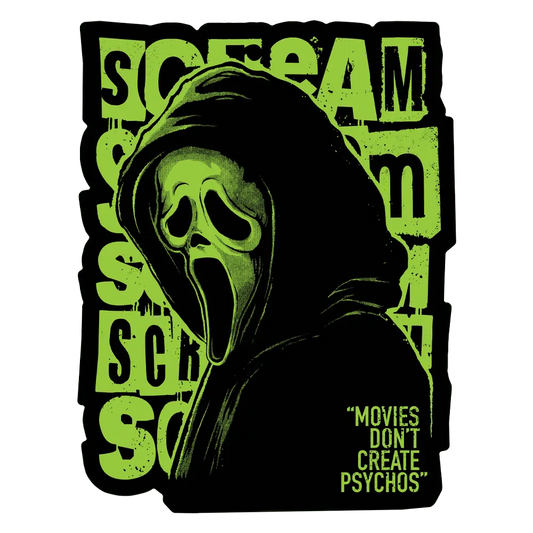 Movies Don't Create Psychos STAB Green Sticker