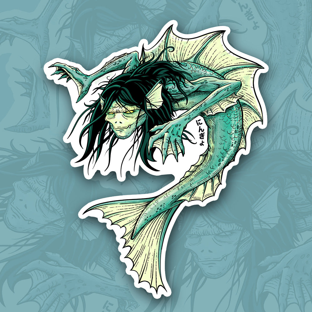 Japanese Mermaid, or Ningyo, Yokai Sticker. 