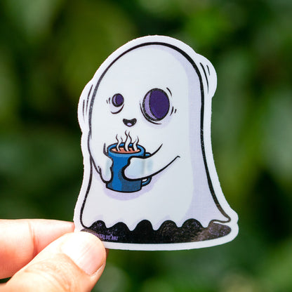 Joe the coffee ghost sticker. A caffeinated ghost ready for the day. 